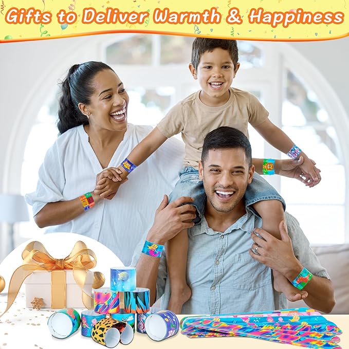 Slap Bracelets for Kids Party Favors 48Pcs Goodie Bag Stuffers Snap Bracelets Bulk Toys Wristbands Pinata Stuffer Xmas Halloween Easter Party Supplies Treasure Prize Box Toys for Kids Classroom Prizes