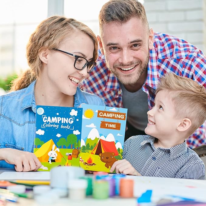 Dvbonike 24Pcs Camping Coloring Books Including Tent Camping Light Forest Bear Rabbit DIY Art Drawing Patterns Summer Birthday Party Favors Gifts Home School Activity Supplies for Kids Boys Girls