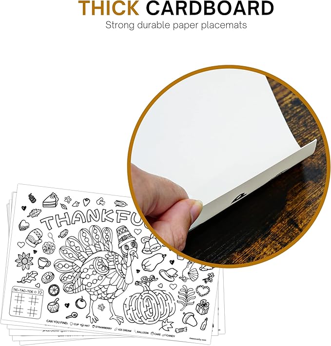 4E's Novelty Thanksgiving Placemat Activity Kids Coloring Placemats for Kids & Adults, 11x17 Paper Disposable Placemats Crafts Bulk, 12 Pack, Thankful Activities for Family Dinner Table