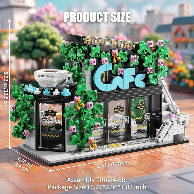 TYCOLE Flower House Building Block Set,Coffee House Building Toy with LED Lights, Creative Garden House Model Kits,Christmas Birthday Gift for Adults,Friend or Girls 8-12(564 PCS)