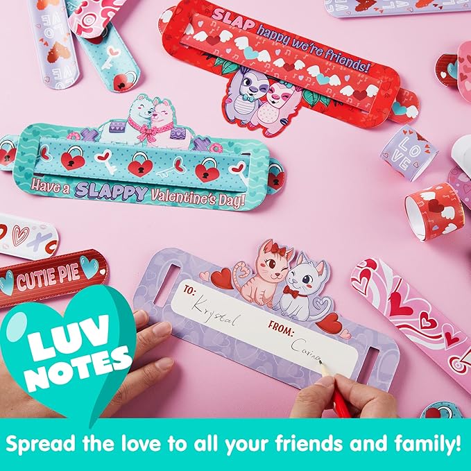 JOYIN 28 Valentine's Day Gifts Cards with Slap Bracelet, Animal Heart Snap Bracelet Wristband for Kids,Valentine's Party Favors, Valentine Classroom Exchange, Game Prizes