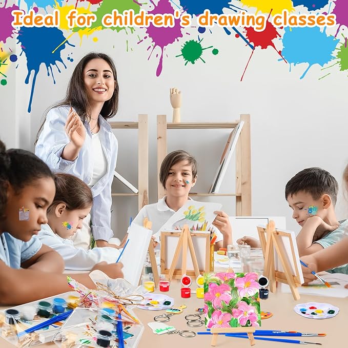 HyDren Paint Party Favors Include Mini Watercolor Paint Set Small Painting Canvas with Easel Palette Brush Paint Stickers Tattoo Sticker Keychain for Class Birthday Art Party(206 Pcs, Classic Style)