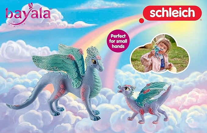 Schleich Bayala Dragon Toys and Figurines - Flying Flower Mother and Small Baby Dragon, Action Figure Kid Toys and Dolls, Girls and Boys Ages 5 and Above