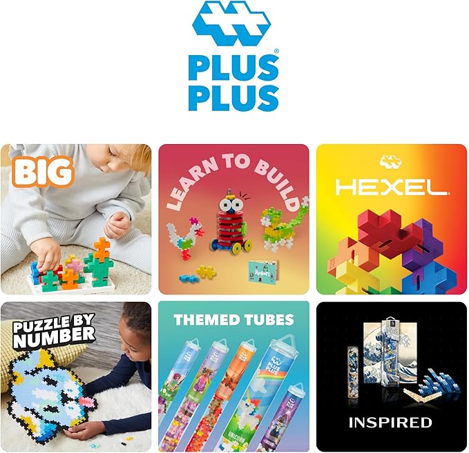 PLUS PLUS 240 Piece Interlocking Building Blocks for Kids, Open Ended Connecting Toys, STEM Bin Classroom Mini Manipulatives - Neon Mix Play Tube