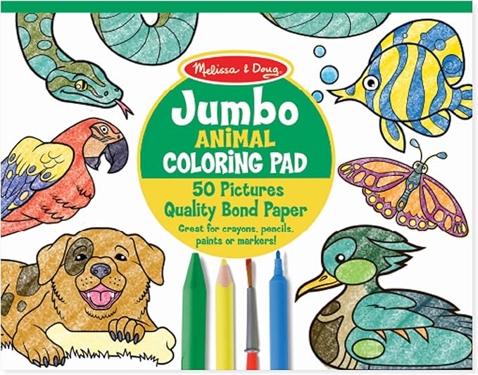 Melissa & Doug Jumbo Coloring Pad (11 x 14 inches) - Animals, 50 Pictures - Animal Coloring Book, Art Paper For Kids Painting And Drawing
