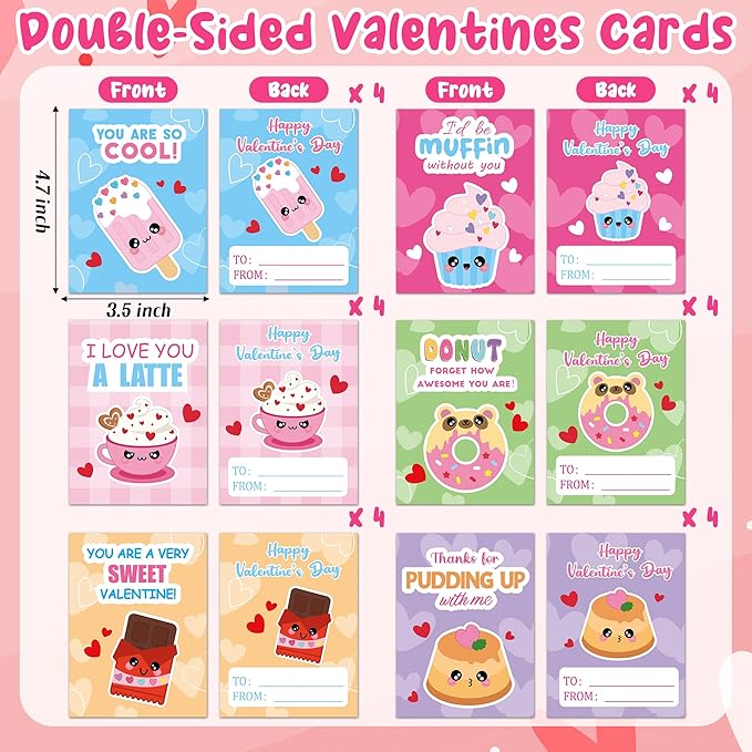 CJiangpo 24 Pack Valentine’s Day Dessert Wood Painting Craft Kits, Valentines Cards with Watercolor Paint Bulk for Boys Girls, Color Your Own Wooden Craft Kids Classroom Exchange Gift Party Favors