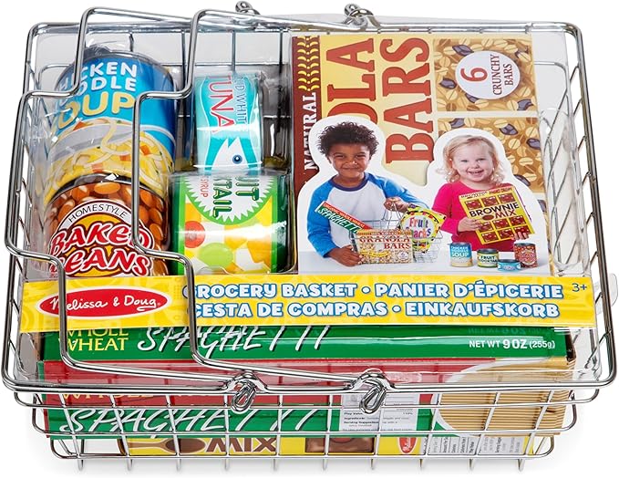 Melissa & Doug Grocery Basket - Pretend Play Toy With Heavy Gauge Steel Construction