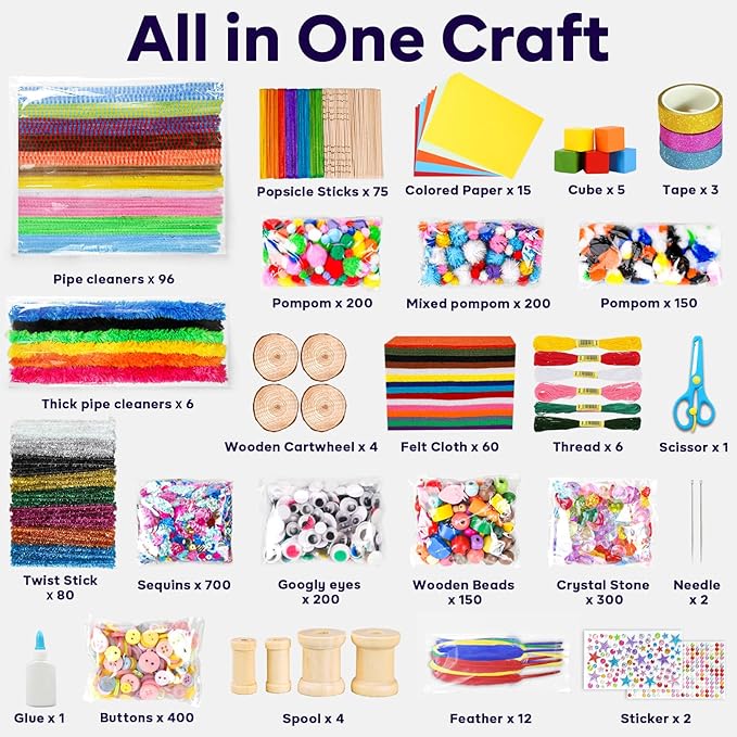 FUNZBO Arts and Crafts Supplies for Kids - 4000+pcs Arts and Crafts Materials for Kids Age 4 5 6 7 8-12 Gifts for Girls and Boys Crafts for Girls Ages 8-12 Arts Activities