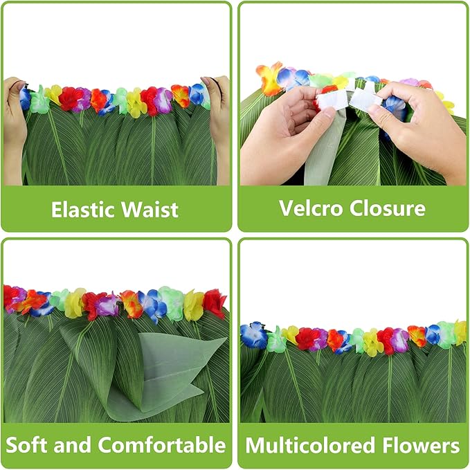 Fortuning's JDS Boys Girls Hawaiian Flowers Leaf Grass Skirts Garland Costume Set Beach Party Favors