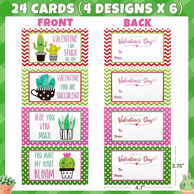 Asoulin Valentines Day Gifts for Kids, 24 Pack Succulents Plants Building Blocks with Valentines Day Cards for Kids School Classroom, Class Valentines Gift Exchange Valentine Basket Stuffers Fillers