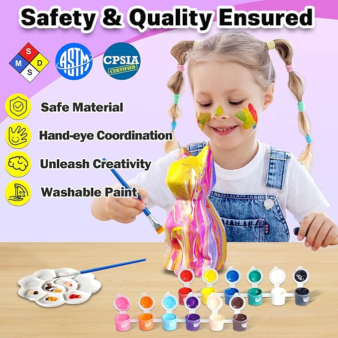 FUNZBO 4.3in Paint Your Own Cat Lamp Kit - Arts and Crafts Supplies Kitten Painting Kits for Kids Teens, DIY Night Light Toy for Toddler Girl Boy Ages 3 4 5 6 7 8 9 10 11 12 13+ Birthday Easter Gift