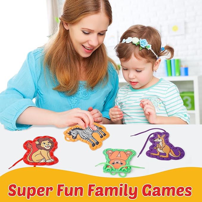 Aizweb Animal Lacing Cards,Sewing Kit for Toddlers, Fine Motor Skill Toys,Threading Toys for Preschoolers,Shoe Tying Practice Art and Craft for Kids Educational Kindergarten Learning Activities