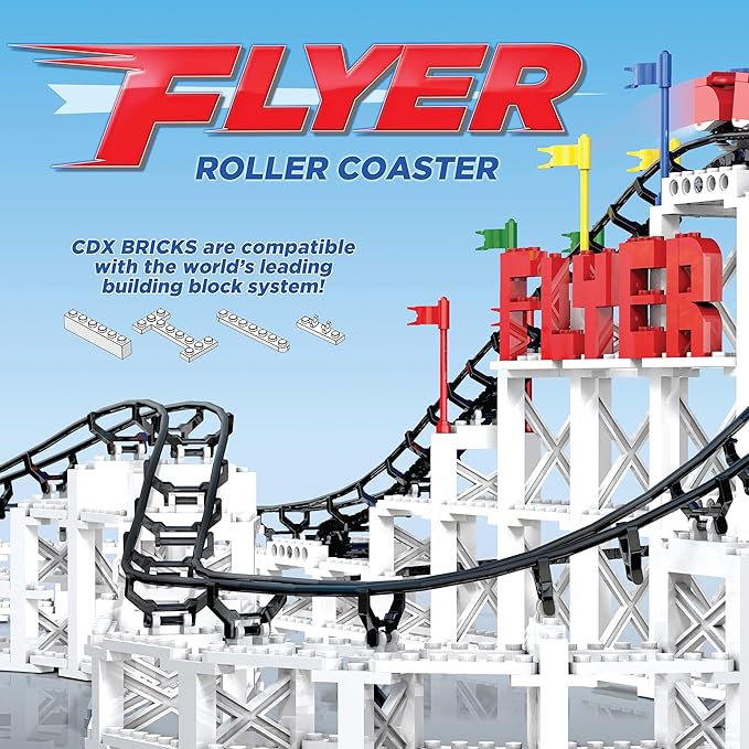 Flyer - 539 Pieces, Building Brick Set, Gravity Powered Roller Coaster Model, Promotes STEM Learning