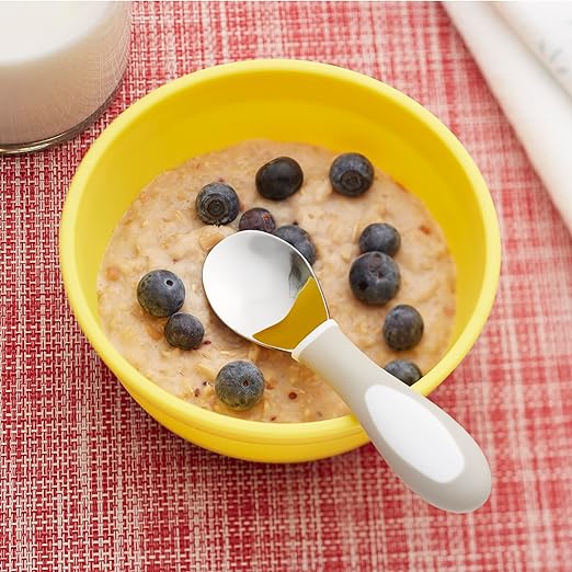 ECR4Kids My First Meal Pal Stainless Steel Spoons, Toddler Silverware, White, Light Grey, 3-Pack