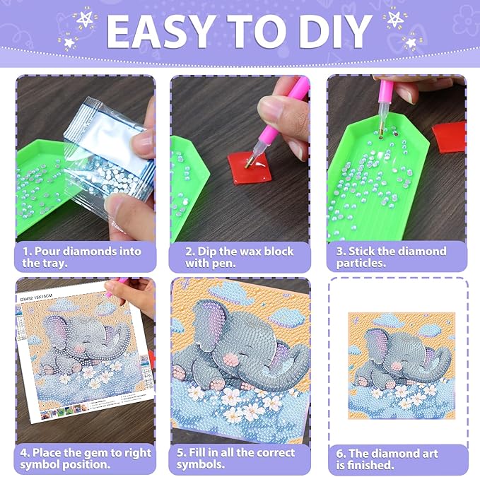 hkejoi 4 Pack Diamond Painting Kits with Box Animal Diamond Art Kits, Big Gem Diamond Painting Arts and Crafts Painting Kit for Gift Home Decor 6x6inch