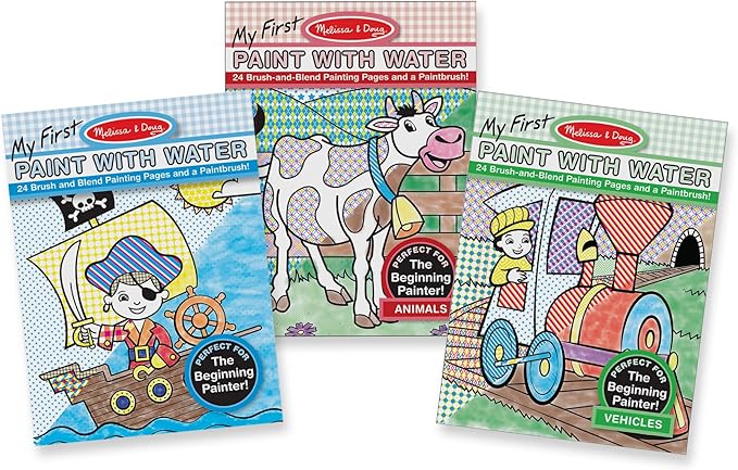 Melissa & Doug My First Paint With Water Activity Books Set - Animals, Vehicles, and Pirates - FSC Certified