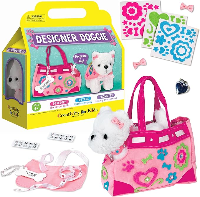 Creativity for Kids Designer Doggie: DIY Plush Toy Dog and Carrier Purse - Arts and Crafts for Girls Ages 4-5+, Toddler Activities and Toys for Girls, Gifts for Kids