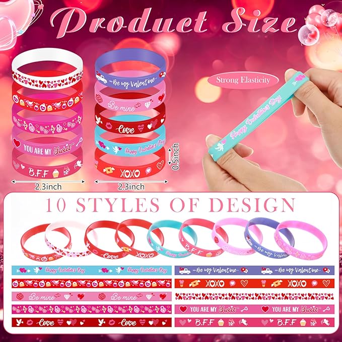 Wettarn 60 Pcs Valentines Day Party Favors Bracelets Happy Valentine's Day Silicone Wristbands Pink Red Love Heart Rubber Bracelets for Adults Party Supplies Classroom Festival Prizes Gifts