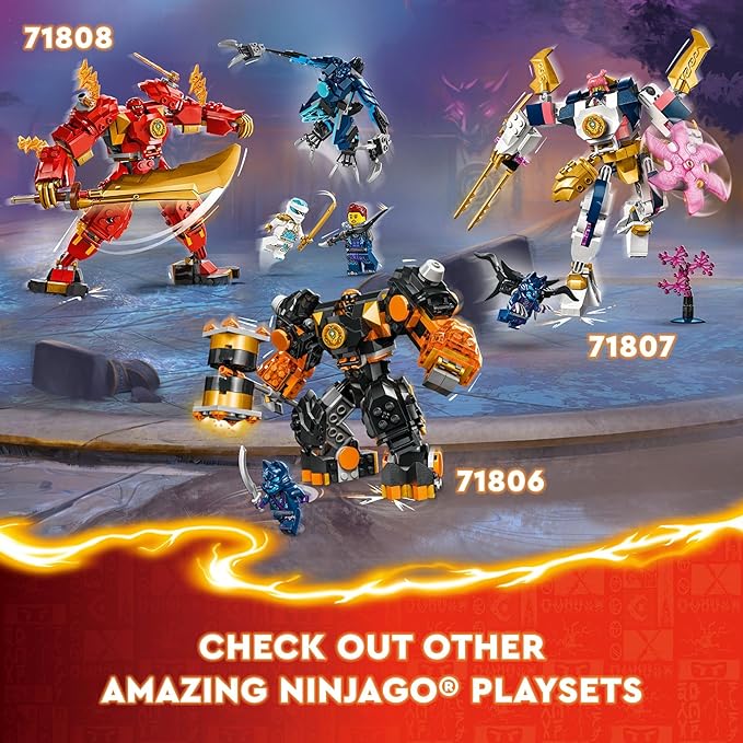 LEGO NINJAGO Kai’s Elemental Fire Mech Action Figure, Mini Ninja Toy for Kids with Customizable Red Ninja Figure Plus Kai and Zane Minifigures, Adventure Set for Boys and Girls Ages 7 and Up, 71808