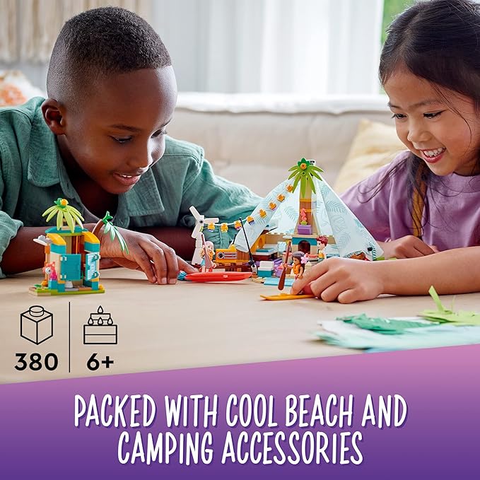 LEGO Friends Beach Glamping 41700 Building Kit; Creative Gift for Kids Aged 6 and up Who Love Nature Toys and Popular Glamping Trips (380 Pieces)