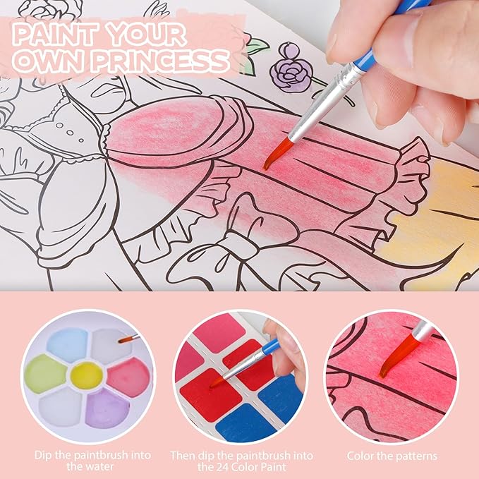 mayace Fabric Art Frenzy - 3 in 1 Creative Puzzle Puncture Painting Poke Art Kits for Kids, Childhood Infinite Dream Hand-Painted Princess Dress-up Drawing Book for Girls Kids (Pink)
