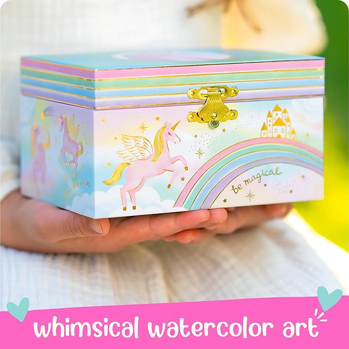Giggle & Honey Musical Unicorn Jewelry Box for Girls - Kids Jewelry Box with Spinning Unicorn, Unicorn Gifts for Girls, Unicorn Toys - 6 x 4.7 x 3.5 in