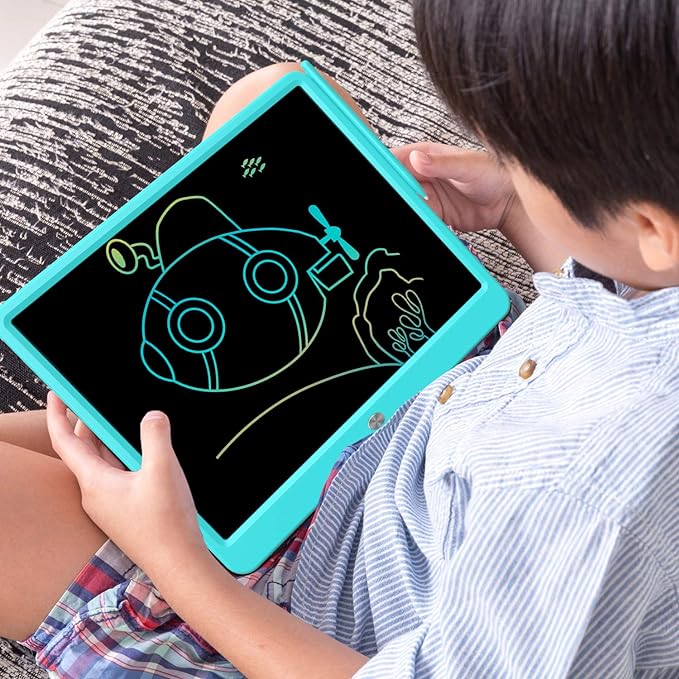 FLUESTON LCD Writing Tablet, Doodle Board Toys Gifts for 3-8 Year Old Girls Boys, 15 Inch Colorful Electronic Board Drawing Pad for Kids, Gifts for Toddler Educational Learning Travel Birthday, Blue
