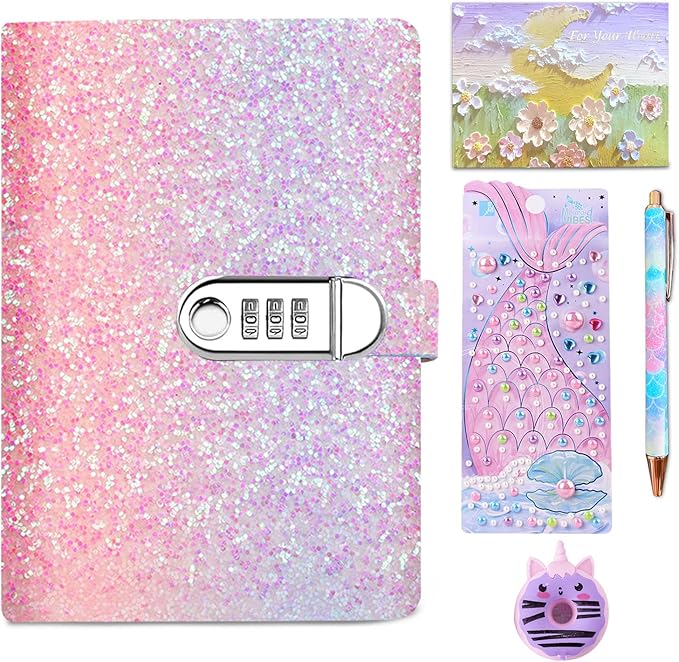 Diary with Lock for Girls, Kids Journal School for Teen Girls, Secret Diary Gifts for 9 10 11 12 Year Old Girls, Kids Journals Set for Ages 8-12 Teenage