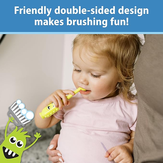 Dr. Brown's ToothScrubber Toddler Toothbrush, Triple-Sided Training Toothbrush with Suction Cup Base, Green Monster, Baby Oral Care, Ages 1-4 Years