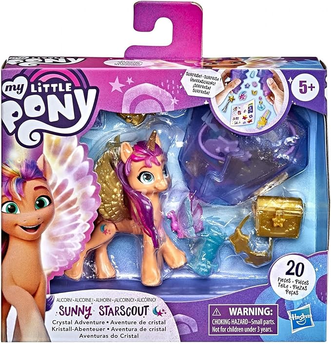My Little Pony: A New Generation Movie Crystal Adventure Alicorn Sunny Starscout - 3-Inch Alicorn-Style Toy, Surprise Accessories, Bracelet