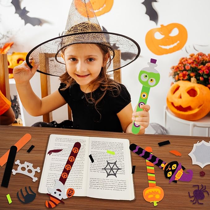 Shemira 24 Pack Halloween Crafts for Kids, Halloween Bookmark Craft for Party Favors, Halloween Trick or Treating Gifts Toys, Halloween Miniatures Prizes for Kids, Halloween School Art Activities