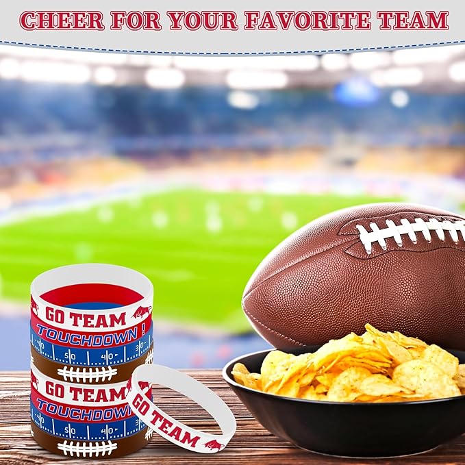 Deekin 32 Pcs Football Silicone Bracelets Football Party Favor Bracelet Football Motivational Rubber Bracelets for Men Women Fan Party Favors Sport Theme Birthday Party Supplies Gifts(Fashion)