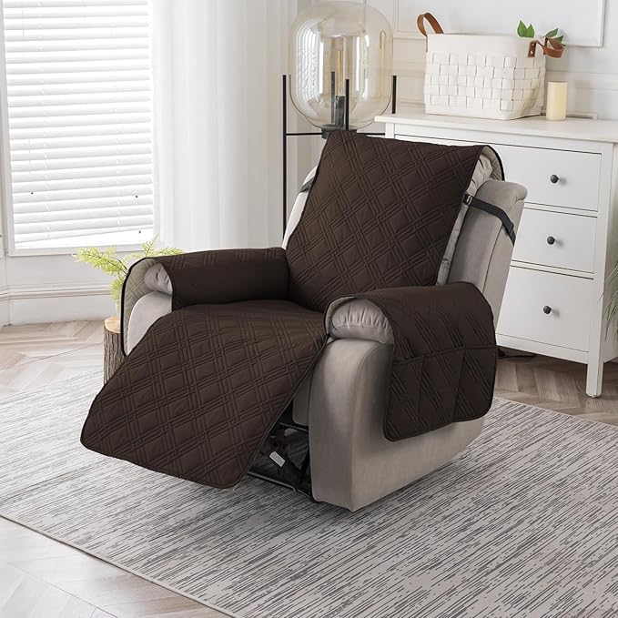 Easehomey 100% Waterproof Recliner Chair Covers, Non Slip Dog Chair Cover Furniture Protector Washable Chair Cover with Pocket, Elastic Straps for Kids,Pets,Dogs (Chocolate, 23.6")