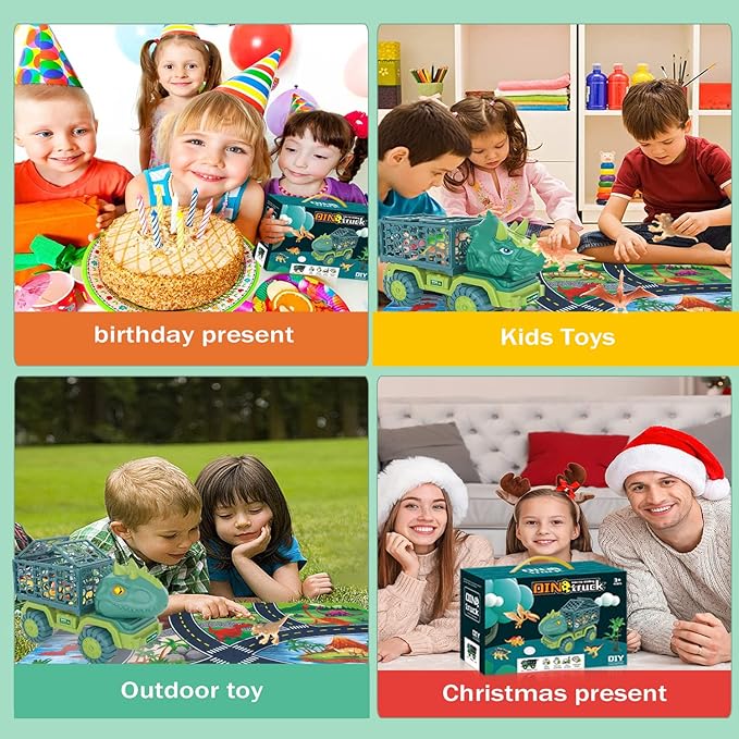 HONGID Dinosaur Truck Toys for Kids 3-5,Tyrannosaurus Car Toy with 15 Dino Figures,Large Activity Play Mat, Dinosaur Eggs, Dinosaur Play Set for Boys and Girls,Christmas Xmax,Stocking Stuffers