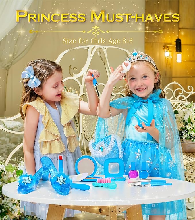 Kids Makeup Kit for Girls Princess Dress Up for Girls, BIBUTY Pretend Play Fake Makeup Set Toy for Girls with Princess Dress Costume Princess Shoes Crown, Princess Toy Gift for 3-6 Toddler Little Girl