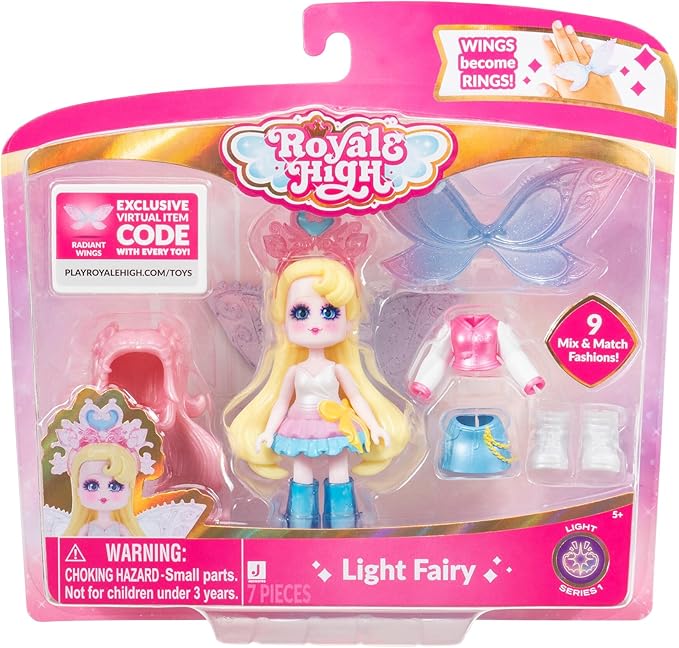 Royale High 3” Light Fairy Fashion Doll - 1 Figure with 9 Fashion Accessories - Virtual Item Code Included - Series 1 - Ages 5+