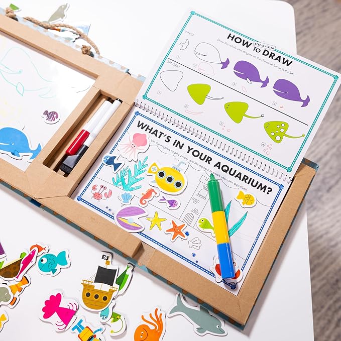 Melissa & Doug Natural Play: Play, Draw, Create Reusable Drawing & Magnet Kit – Ocean (42 Magnets, 5 Dry-Erase Markers) - FSC Certified