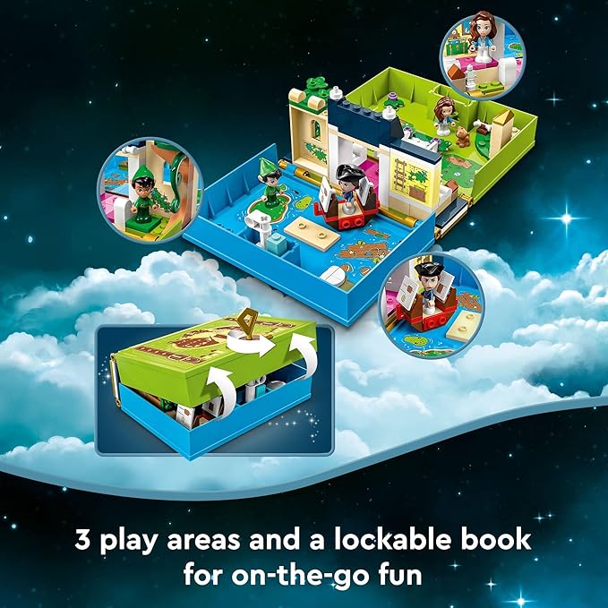 LEGO Disney Peter Pan & Wendy's Storybook Adventure 43220 Portable Playset with Micro Dolls and Pirate Ship, Travel Toy for Kids Ages 5 Plus