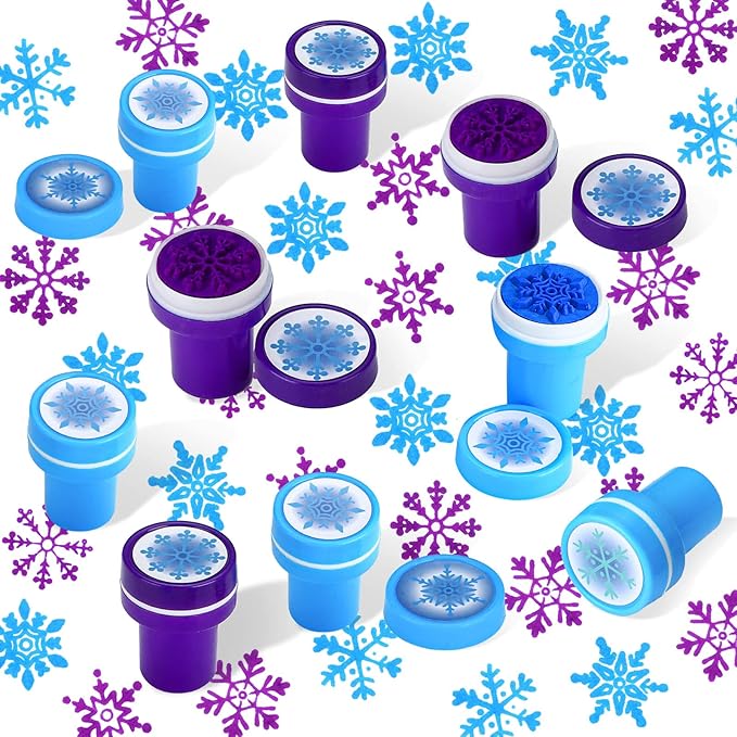 Skylety 60 Pieces Winter Snowflake Stamps for Kids Assorted Colored Frozen Stamps Plastic Snowflake Hand Stampers for Card Making Xmas Holiday Party Favors(Dark Blue, Light Blue)