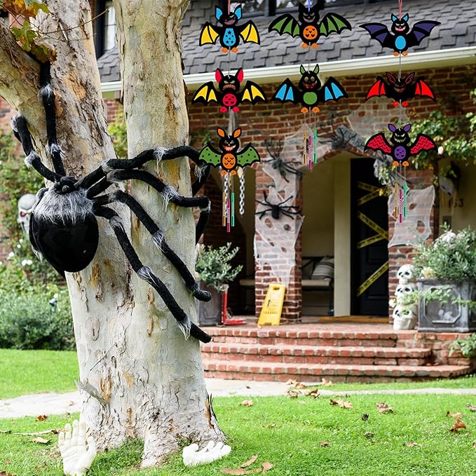 9 Pack Wind Chime Kit for Kids,Halloween Craft Kits Wooden Bat Wind Chime Decorative Hanging Ornaments DIY Painting Craft for Boys Girls Family Activities Halloween Party Supplies