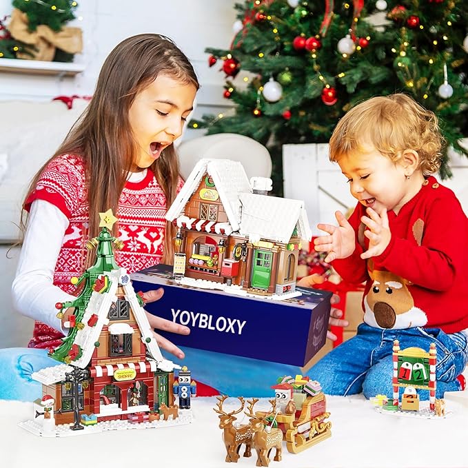 Christmas Village House Building Set with LED Lights, Xmas Holiday Main Street Building Kit, Compatible with Lego Christmas House Blocks, Gifts for Boys, Girls, Family, and Friends (1418 PCS)