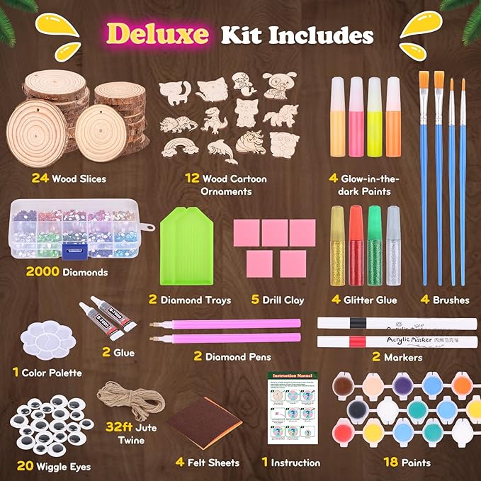 Glow in The Dark Wood Painting Kit - Arts and Crafts for Kids Ages 5-12, Gifts for Girls Boys Birthday Christmas, Girls Toys 5 6 7 8 9 10 11 12 Year Old, Art Supplies Party Activities