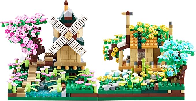Sakura Tree House Plant Micro Block Building Set,Friendship Windmill Model Construction Set,1200 PCS for Adults and Kid