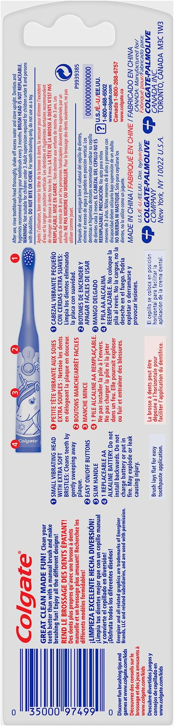 Colgate Kids Battery Powered Toothbrush, Unicorn, Extra Soft Toothbrush, Ages 3 and Up, 1 Pack