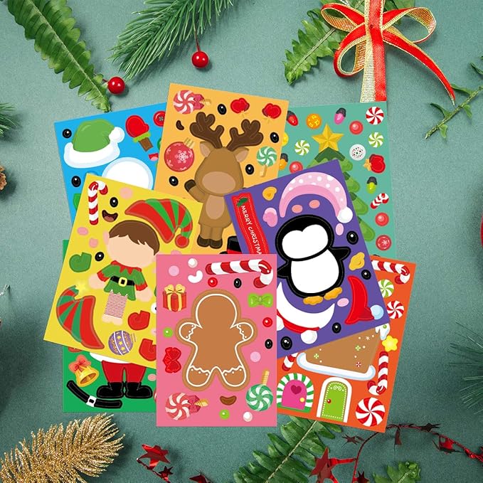 48 Pcs Make Your Own Christmas Sticker Sheets for Kids Home Classroom Party Favor Art Craft School Rewards