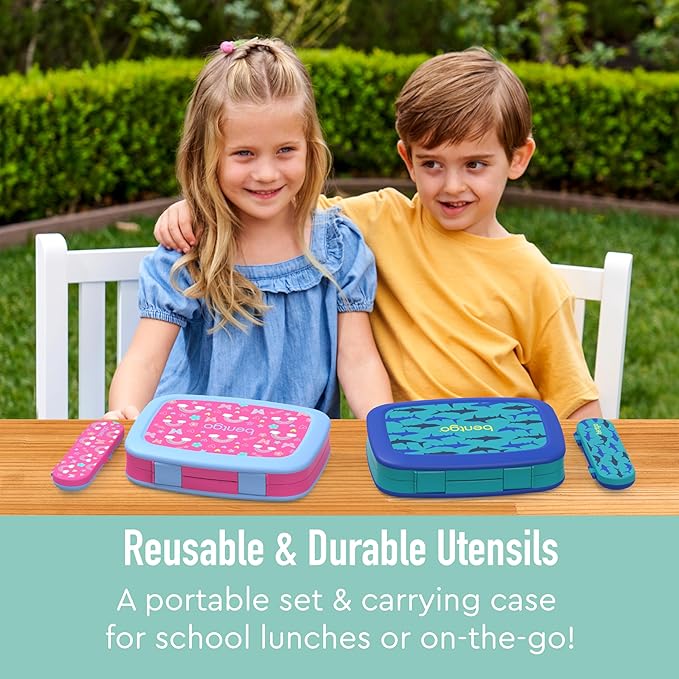 Bentgo Kids Utensil Set - Reusable Plastic Fork, Spoon & Storage Case - BPA-Free Materials, Easy-Grip Handles, Dishwasher Safe - Ideal for School Lunch, Travel, & Outdoors (Puppy Love)