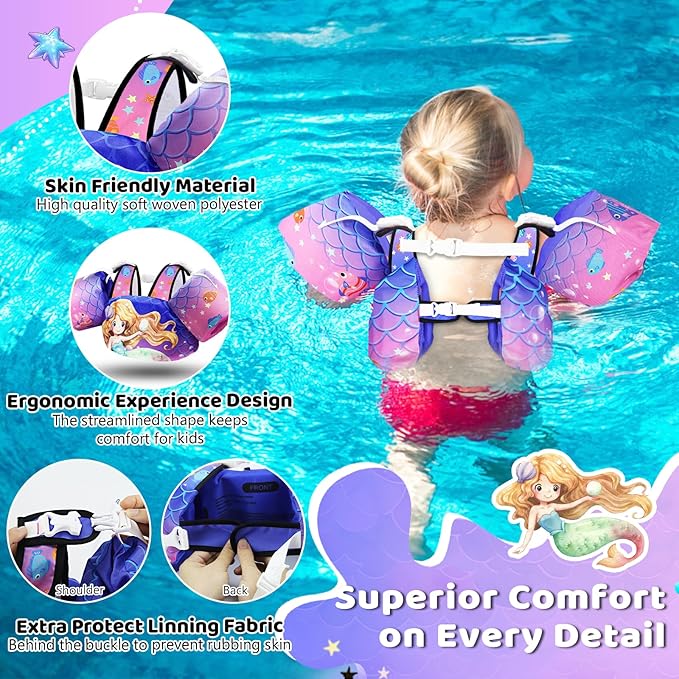 Vvinca Separable Toddler Swim Vest Fit 22-66 Lbs（1-6 Years）|2025 Newest 3 in 1 Pool Float & Arm Bands Boys and Girls, Adjustable Sturdy Safety for Infant 1 2 3 4 5 6 Year