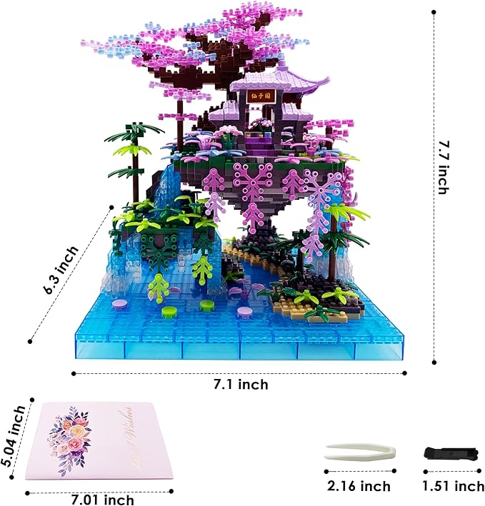 Micro Building Blocks Sets，Chinese Moon Palace Architecture and Cherry Blossom Bonsai Tree Building Toys for Adults，Japanese Sakura House Model，Creative Mini Bricks Gift for Kids 14+，2588 PCS