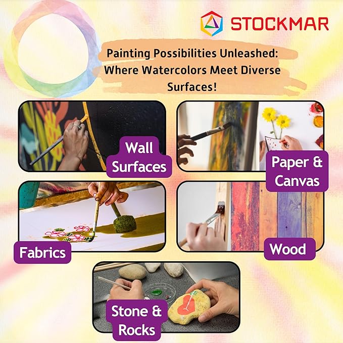 Stockmar Complete Watercolor Paint Set - 12 Colors, in Wooden Storage Box, Includes 2 Natural Brushes, 6 Containers, Cloth, Palette, Sponge, Waldorf Art Supplies