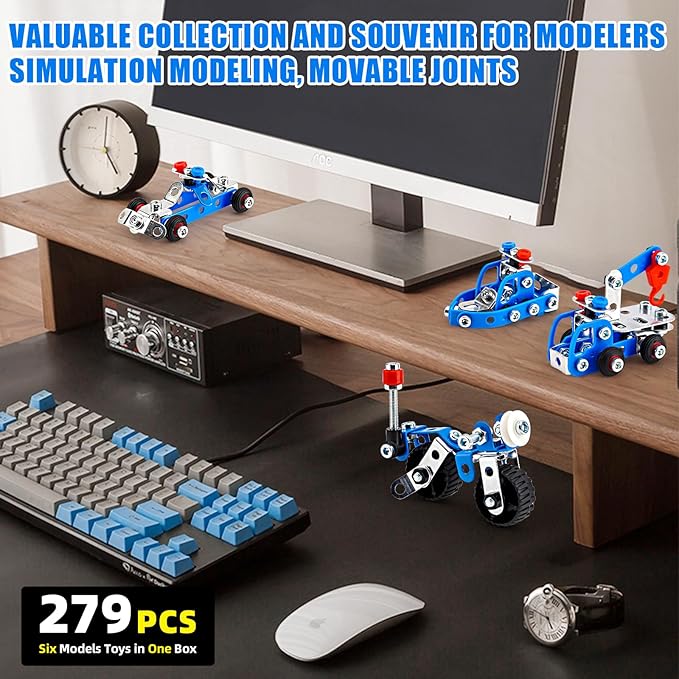 Stem Building Toys for Boys Age 8-12,Police Toys 6 Mini Metal Model Set for Kids,Erector Set for Boys Age 8-12,Assembly Science Kit Educational Gifts For Kids 8 9 10 11 12-16 Years Old（279 Pieces）